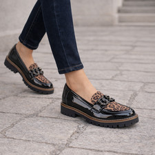 Women's Shoes By Emma Loafer Size 4-8 Patent Leather Leopard Print Chunky Sole