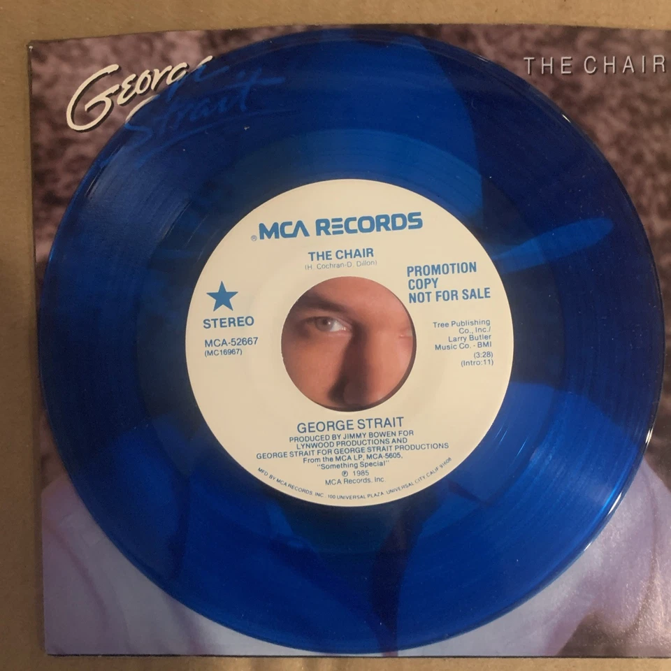 George Strait, 45 rpm, Promo, Blue, VG+, The Chair, MCA-52667 - Image 3 of 3
