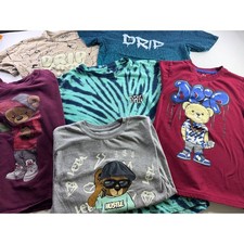 Boys Graphic T-Shirt Bundle Streetwear Drip Teddy Bear Hustle Lot of 6
