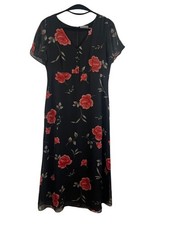 Retro Floral Maxi Dress Black 10 Romantic Whimsical Fairy Cottage Prairie Boho