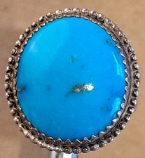 VINTAGE Native American Sterling Silver Blue Turquoise Ring size 6.75 Handmade