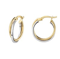 Fascination By Ellen K. Ohrringe Creolen Aus 375/- Gelbgold Bicolor 2-Reihig