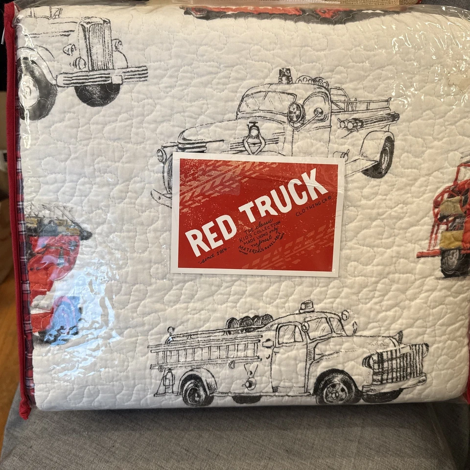 RED TRUCK Niños Reversible Blanco Rojo Azul Camión de Bomberos Edredón a Cuadros - Completo/Reina Nuevo Foto 2 de 4