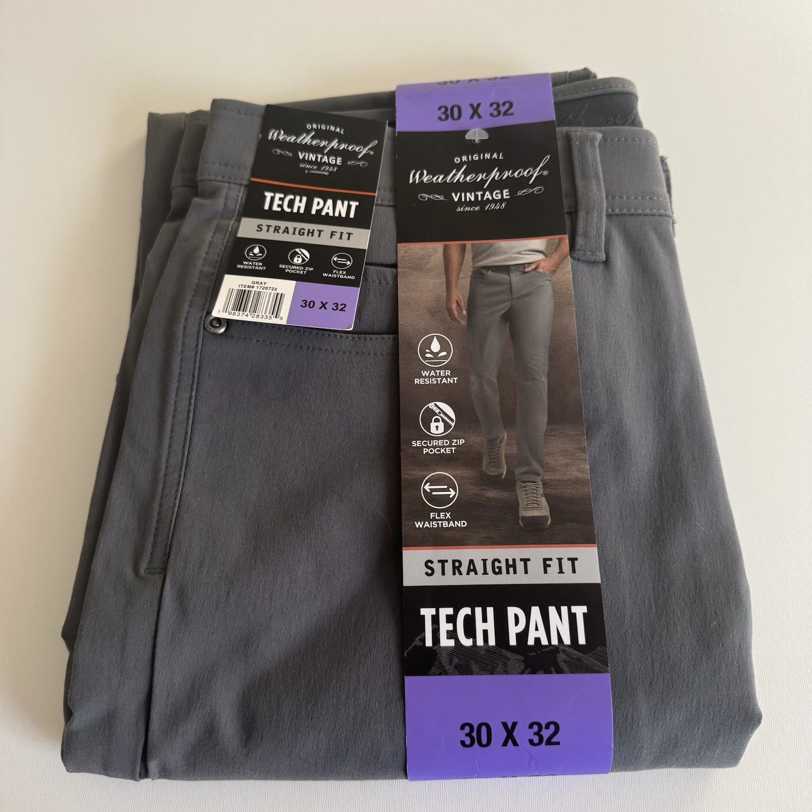 Weatherproof Vintage Men’s Pants Straight Fit Gray Stretch Water Resistant 30x32
