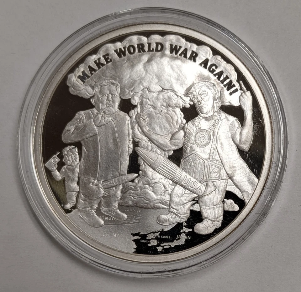 2017 Silver Shield ~ 1 oz Proof .999 Silver ~ Trump Make World War #8 ~ /666 - Image 2 of 4