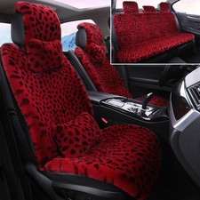 5 Seats Full Set Leopard Print Plush Car Seat Cover Frontrear Seat Cushion