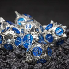 Sage's Enchanted Morningstar Silver/Blue Metal Polyhedral Dice Set DnD Dice