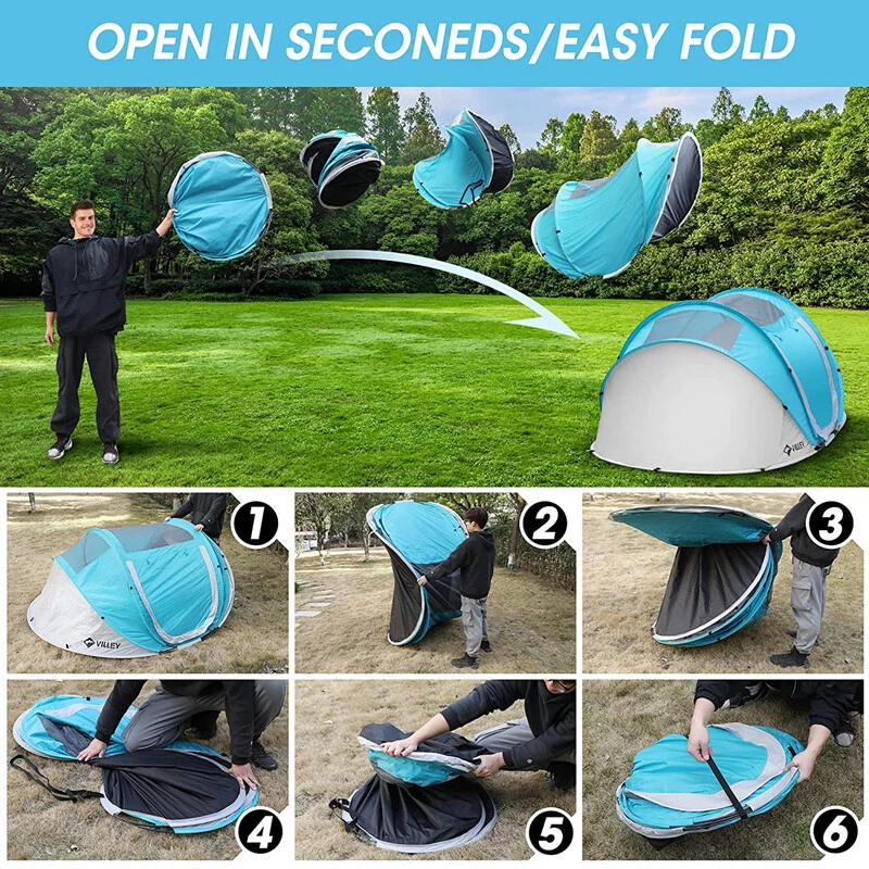 VILLEY 4 Persons Camping Tent Pop Up Tent Waterproof  Automatic Setup Easy Fold - Image 4 of 4