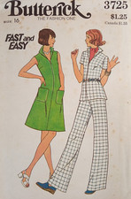 BUTTERICK 3725 VTG 70s Dress front zip A-line Jumper Blouse Pant 16 UNCUT Sew