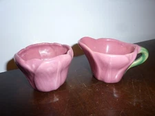 Rosemeade pottery - North Dakota prairie rose tulip mini sugar & creamer