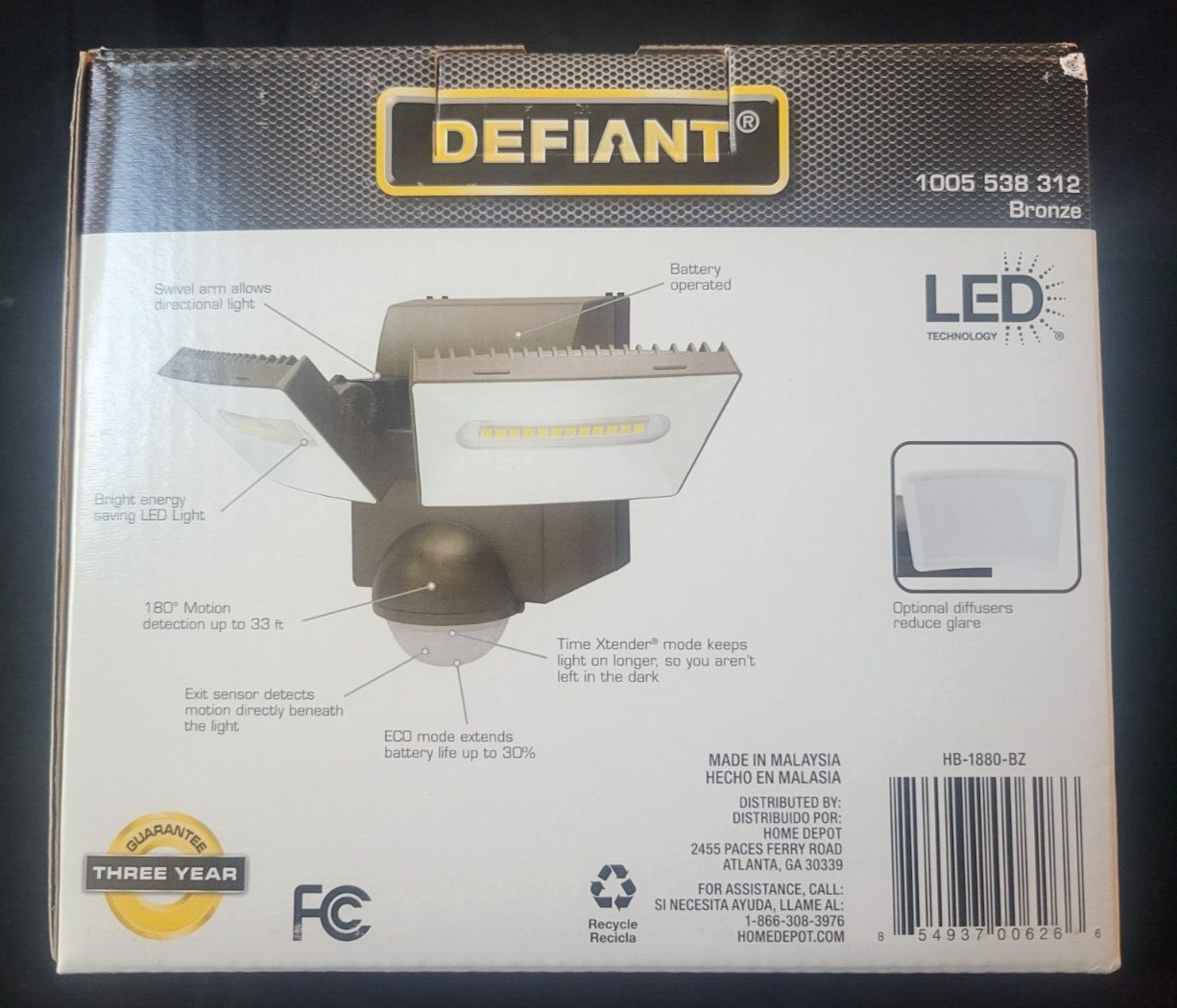 Defiant 180Degree Bronze Twin Battery Motion Sensor LED Flood Lights