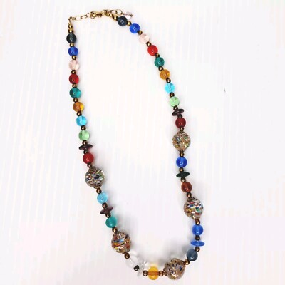 Vintage Ross Simons italienische bunte Murano Glasperlen Halskette signiert 925 Italy