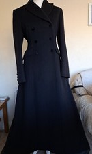 Laura Ashley Coat Fit & Flare Black Wool Long Velvet Steampunk Size 8 10 Us 6