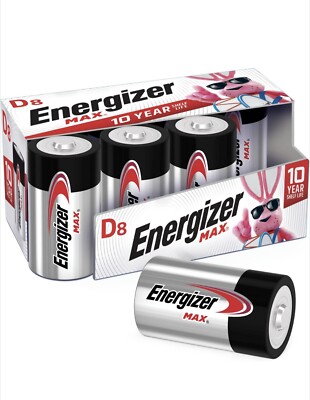 Energizer D Batteries, D Cell Battery Premium Alkaline, 8 Count -Expire DEC 2030