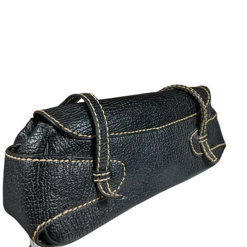 Bolso de Mano Cartera De Colección Marca AB Negro Guijarro Imitación Cuero Blanco Puntada en Contraste Foto 2 de 4