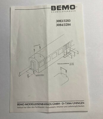 Bemo Instruction Leaflet for 3083/3283 3084/3284 Mitteleinstiegswagen