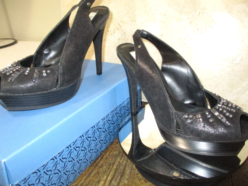 SIMPLY VERA #90833 Pollock Negro Grafito 3" Tacón Apilado Talla 8 Damas 2010 NUEVO Foto 3 de 4