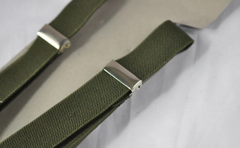 Pajarita de algodón verde oliva oscuro verde militar + tirantes tirantes tirantes para todas las edades Foto 4 de 4