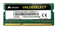 CORSAIR VALUESELECT 4GB DDR3 1600 Laptop Memory SODIMM RAM CMSO4GX3M1A1600C11