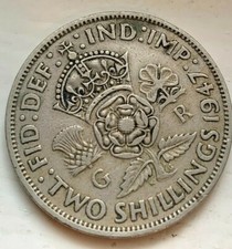 Great Britain 1947 2 Shillings Coin; George VI, Crowned Tudor rose (#D113)