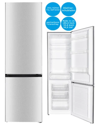 PKM Kühl-Gefrierkombination silber 262 L Kühlschrank LED Beleuchtung