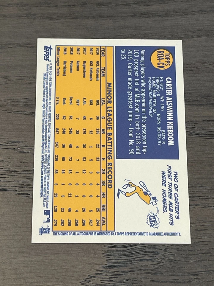 2019 Topps Heritage Real One Autographs Carter Kieboom RC #ROA-CK Nationals - Image 2 of 2