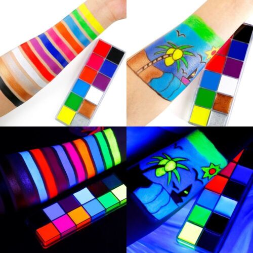 Luminous UV Glow Oil Body Paint Palette 12 Colors Glowing Body Pigment  Face - Picture 1 of 11