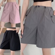 Ladies Cargo Shorts Drawstring High Waist Half Pants Quick Dry Sports Hiking New