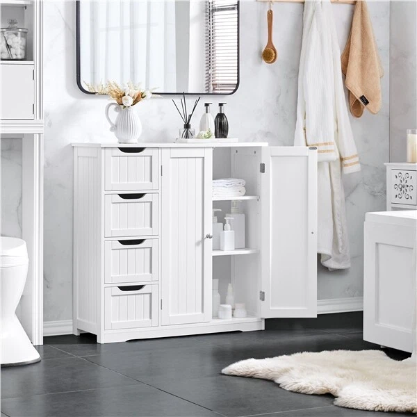 4 Drawers Bathroom Floor Cabinet Storage Organizer White Free Standing  Cabinet