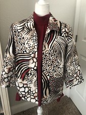 New ALFRED DUNNER 14 P L Brown Red Cream Animal Print JACKET Button OPEN FRONT