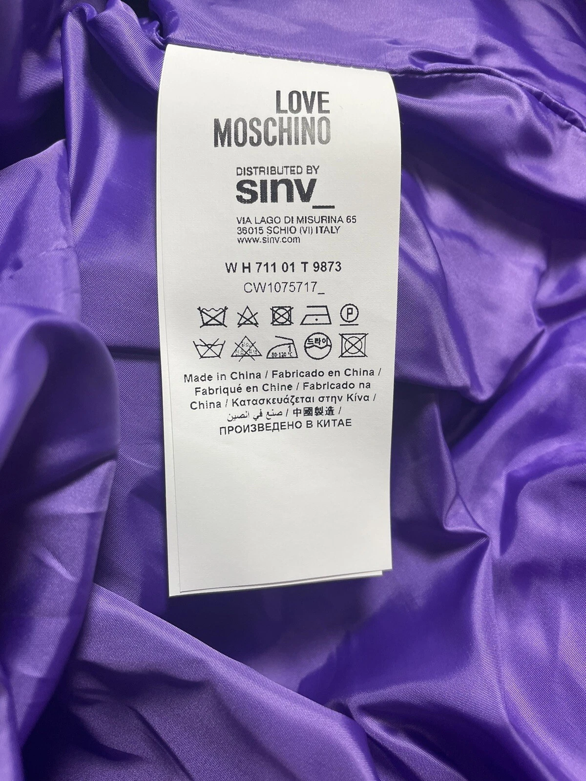 Love Moschino taglia 4 40 giacca donna viola ricamata cuore con cappuccio puffer