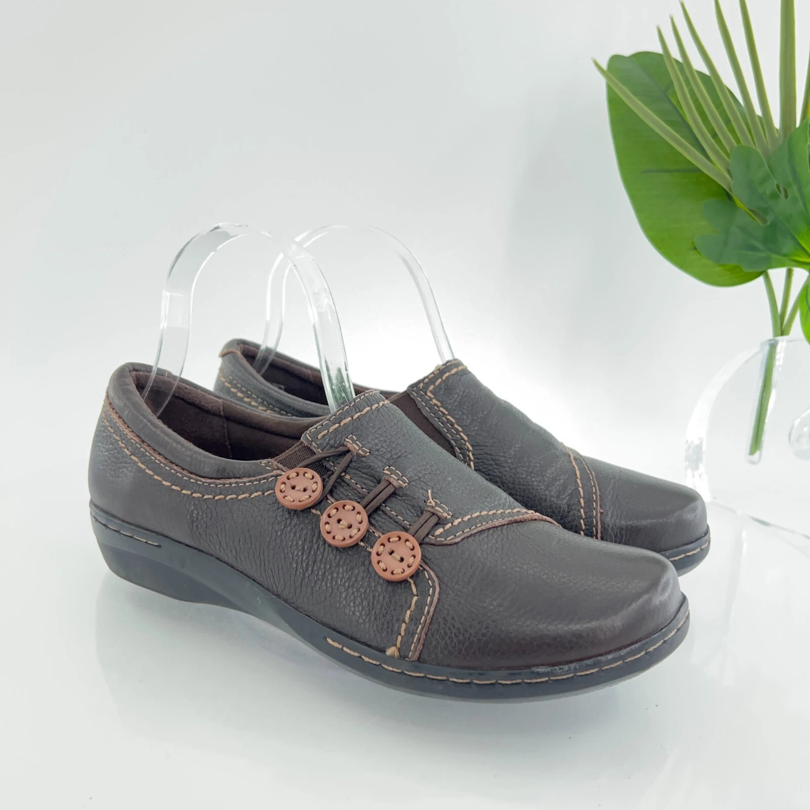 Mocassino donna Clarks Ashland Effie misura 7 5 largo pelle shootie scarpa da lavoro comoda