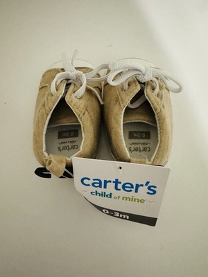 Child of Mine by Carter's Beige White Fabric Lace-Up Baby Sneakers 0-3 Months