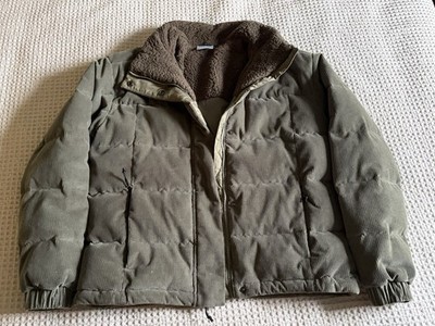 Columbia Sage Green Corduroy Insulated Jacket With Brown Sherpa Collar Small