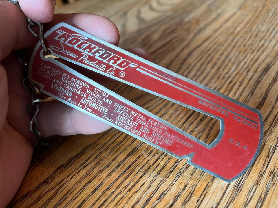 Vintage Rockford Screw Products Advertising Keychain Tool Standard Screw Gauge 