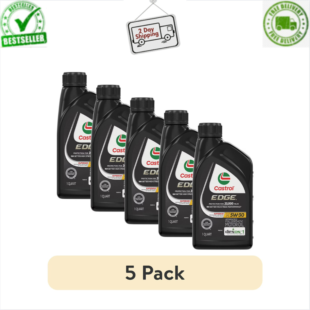 (5 Pack) Castrol EDGE 5W-30 Advanced Full Synthetic Motor Oil, 1 Quart Bottle