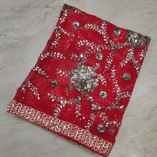 Antique Indian Bridal Dupatta Sequins Beaded Scarf Georgette Veil Stole Hijab L"