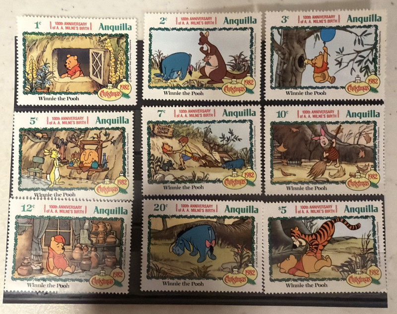 Winnie the Pooh Anguilla stamp set Christmas 1982 A.A.Millne's 100th Birthday