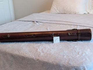 Estuche de caña de mosca Holanda de cuero vintage para varias varillas con correa para el hombro