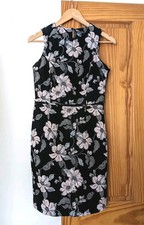 Warehouse Black Floral Jacquard Shift Dress Size 10 Midi Knee Length Work NWOT