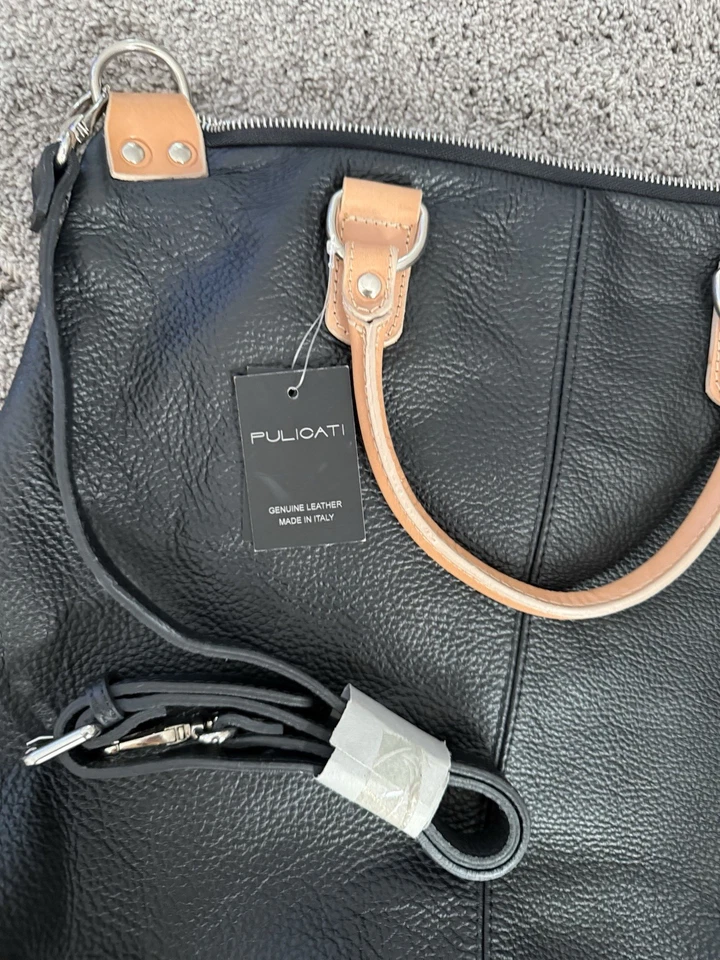 BOLSO DE VIAJE PULICATI GRANDE SUPERIOR CREMALLERA HOMBRO SHOPPER CUERO NEGRO Foto 2 de 4