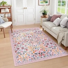 Floral Carpet Mat Soft Flannel Rug Non Slip Beige Green Vine Floor Home Decor UK