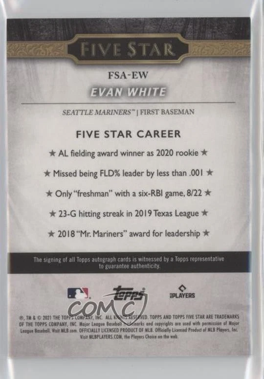2021 Topps Five Star Auto Green /15 Evan White #FSA-EW Rookie Auto RC - Image 2 of 2