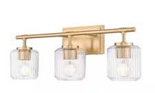 Landon 24" 3 Light Modern Gold Bathroom Vanity With Clear Ribbed Glass Shade