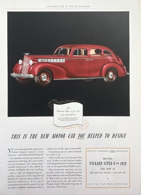 1938 Ad (9 3/4  X 13 1/4 inches) 1939 Packard Super-8 4-Door 5-Passenger Sedan
