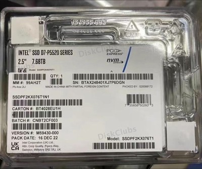 Intel P5520 7.68TB SSDPF2KX076T1N1 SSD U.2 PCIe 4.0 NVME SSD Great Condition