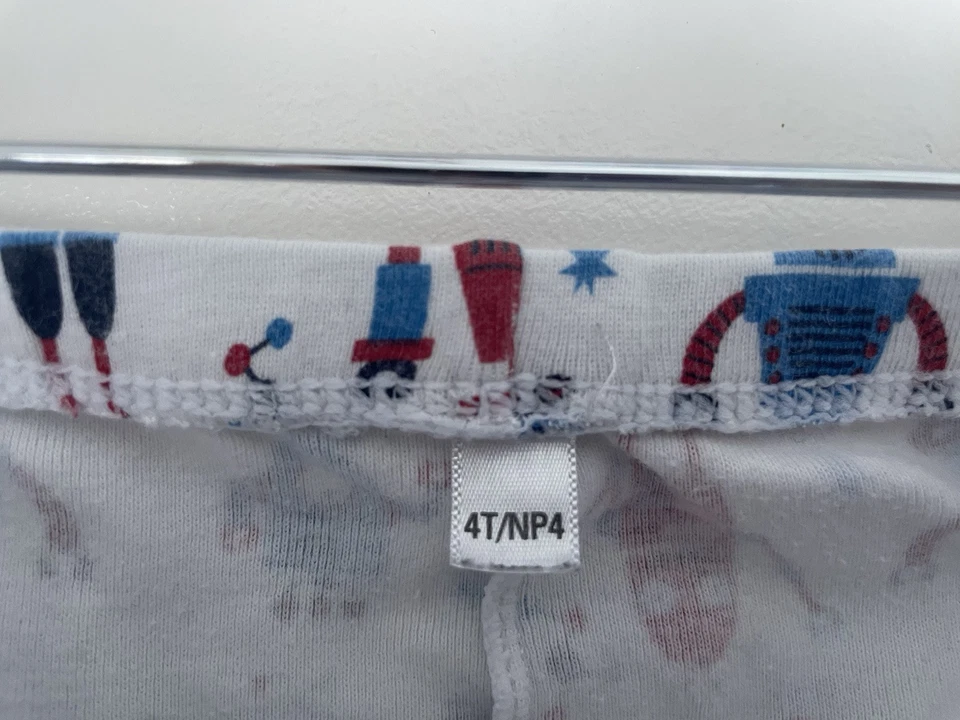 Lindos pantalones de pijama blancos 4T de cintura elástica robot rojo azul colorido niño pequeño 4T Foto 2 de 4