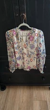 Loft Ivory & Gold Paisley Holiday Ruffle Blouse Top Small Petite