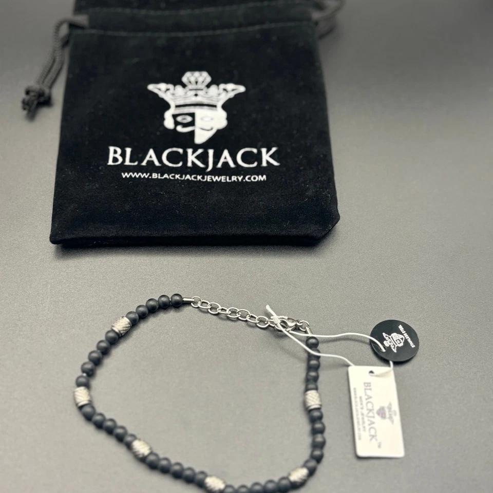 Brazalete Blackjack BJS37BON Para Hombres Ónix Genuino Acero Inoxidable Cuentas Nuevo en Caja Foto 4 de 4