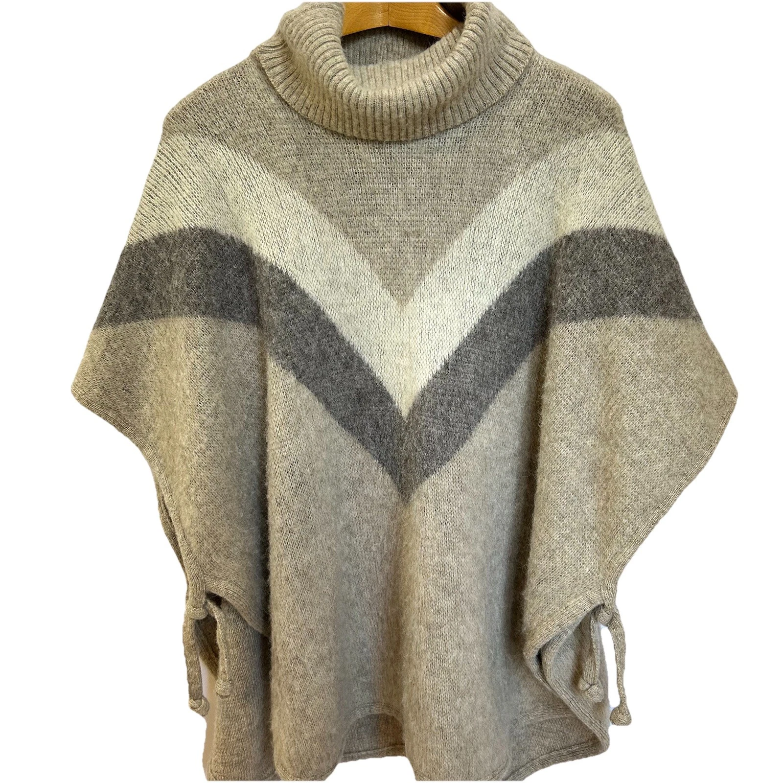 Vintage Alafoss Icewool Wool Poncho Funnel Turtle Neck Made In Iceland One Size